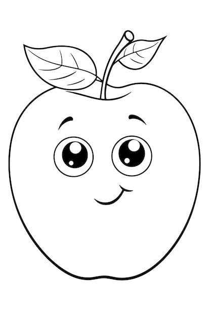 Cute apple coloring page | Premium Vector #Freepik #vector #pear #apple-fruit #green-apple #fruit-cartoon Fruits Pictures For Kids, How To Draw Apple, Apple Clipart Black And White, Apple Drawing Kids, Apple Coloring Page, Apple Pictures, Fruits Coloring Pages, Apple Cartoon, Apple Outline