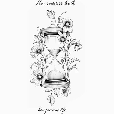 Hour Glass Tattoo Stencils, Hourglass Tattoo For Women, Womens Hourglass Tattoo, Delicate Clock Tattoo, Feminine Hourglass Tattoo, Hourglass Tattoo With Flowers, Sand Timer Tattoo Design, Hour Glass Tattoo Ideas Unique, Hour Glass Tattoo Ideas