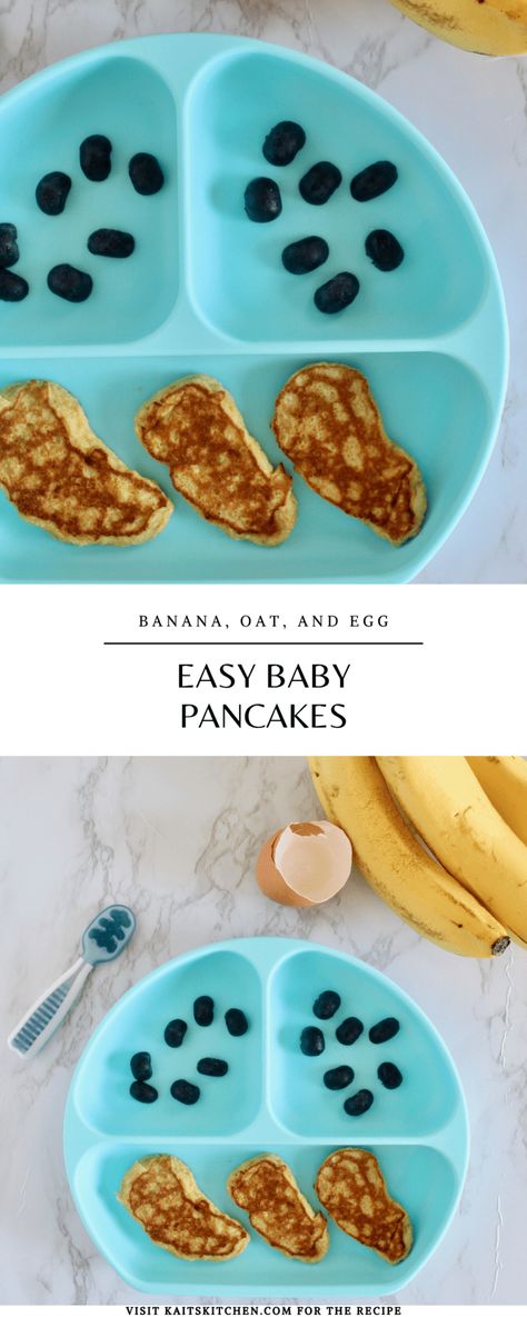 Baby Oatmeal Banana Pancakes - Kait's Kitchen Banana Pancakes For Baby, Oatmeal Banana Pancakes, Baby Oatmeal, Banana Oatmeal Pancakes, Oatmeal Banana, Baby Pancakes, Old Fashion Oats, Banana And Egg, Oatmeal Pancakes