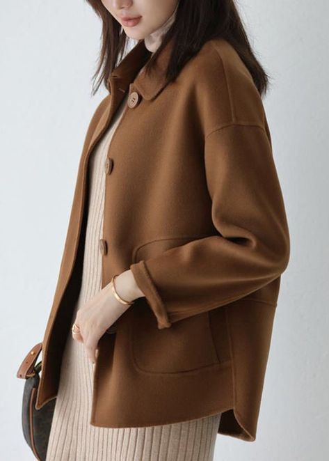 Short Coats For Women, Brown Wool Coat, Linen Blanket, Short Coats, Jacket Outfit Women, Best Winter Outfits, Cotton Dress Summer, Blue Sofa, Collared Coat