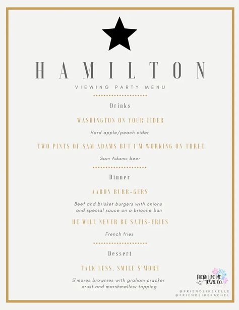 Hamilton Brisket Burger, Disney Movie Night Dinner, Movie Night Dinner, Movie Night Theme, Dinner Menu Ideas, Beer Dinner, Cocktail Names, Disney Dinner, Disney Movie Night