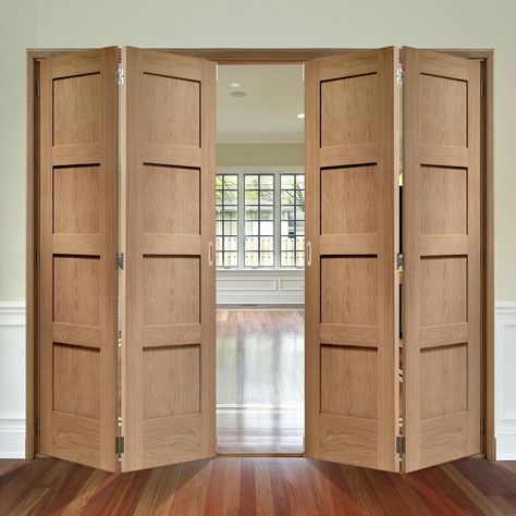 Free fold Oak Shaker 4 Panel Style Folding 4 Door Set will look great within your home, all available at affordable prices. #oakfoldingdoors #bifolddoors #internalfoldingdoors Arch Partition, Room Division, Modern Patio Doors, Folding Sliding Doors, Room Separator, Internal Folding Doors, Sliding Folding Doors, Folding Door, Astuces Diy