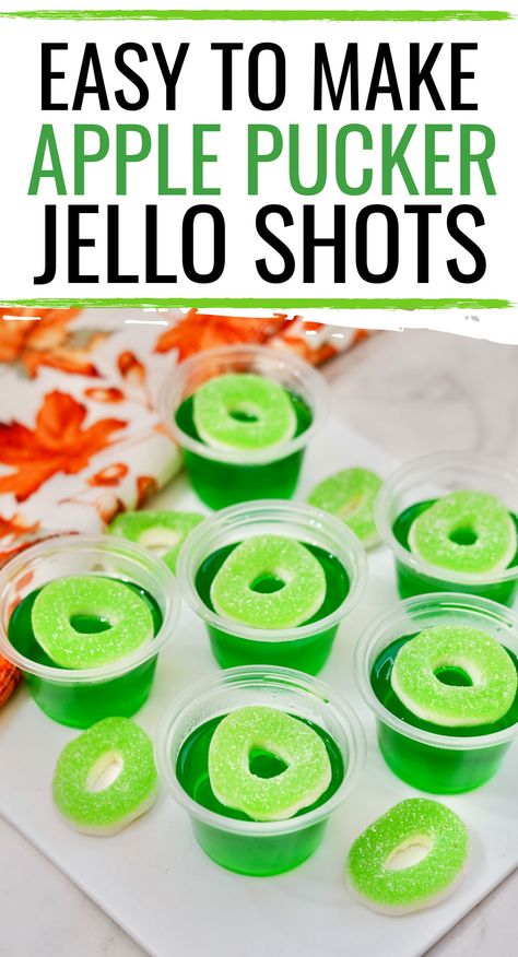 Jello Shots Green, Jello Shots With Fireball, Green Apple Jello Shots, Shots With Fireball, Caramel Apple Jello Shots, Yummy Jello Shots, Apple Jello Shots, Peach Jello Shots, Fireball Jello Shots