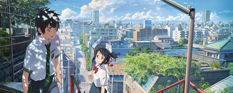 #anime #dual #monitor #multi #screen #widescreen #2K #wallpaper #hdwallpaper #desktop Mitsuha And Taki, Kimi No Na Wa Wallpaper, Your Name Wallpaper, Your Name Anime, Anime City, Kimi No Na Wa, Anime Episodes, 5 Anime, Name Wallpaper