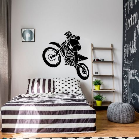 Motorcross Wall Decal Motorcyclist Freestyle Wall Sticker | Etsy Basketball Wall Decals, Kids Sports Room, Boys Wall Stickers, Hockey Room, Basketball Wall Art, Gym Wall Decal, Sports Wall Decals, Bicycle Decor, Basketball Wall