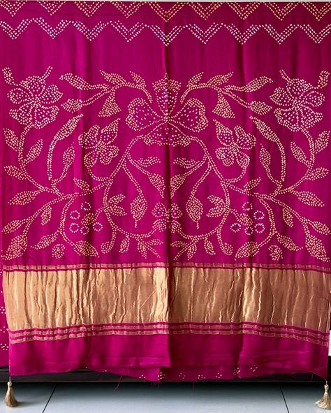 PRICE INR 19,000 Festive and Vibrant Pure Gajji Silk Bandhani Saree. Base Colour: Shade of wine The saree comes with the blouse piece. [Kapaaskatha, sarees for indian festivals, wedding wear, indian artisans, support indian textiles, party wear saree, vibrant saree, festive wear] For details and purchase options please dm us directly or WhatsApp on +91 89209 18425 . . Please note there may be variations in colors due to photography lights and the device used for viewing. This piece has hand... Gajji Silk Bandhani Saree, Wedding Wear Indian, Party Wear Saree, Print Design Pattern, Bandhani Saree, Indian Textiles, Festive Wear, Wear Saree, Indian Festivals