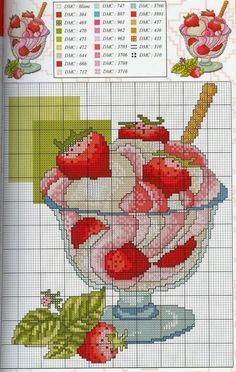 Cupcake Cross Stitch, Cross Stitch Fruit, Cross Stitch Kitchen, Pola Kristik, Cross Stitch Heart, Crochet Cross, Cross Stitch Patterns Free, Free Cross Stitch, Christmas Cross