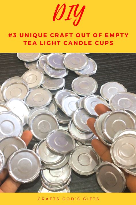 #craftsgodsgifts #diy #emptytealightcandlescups #bestoutofwaste #alloccasions #homedecor Tea Light Holder Diy Crafts, Christmas Tea Lights Crafts, Crafts With Tea Lights, Beer Candles Diy, Tea Cup Lights, Teacup Lights, Aluminium Crafts, Tea Lights Ideas, Tea Light Candles Decorations