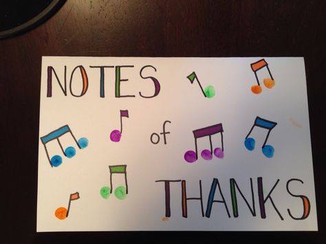 Music teacher thank you card! Fingerprint music notes Fingerprint Music Notes, Music Teacher Gifts From Kids, Thank You Card For Music Teacher, Music Thank You Cards, Music Teacher Gifts Diy, Music Teacher Gift Ideas, Music Teacher Appreciation Gifts, Music Teacher Appreciation, Teacher Thank You Notes