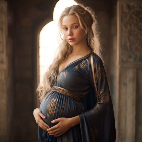 Pregnant Queen Fantasy Art, Fantasy Pregnant Art, Pregnant Warrior, Fantasy Pregnant, Westeros Fashion, Pregnant With A Girl, Pregnant Princess, Tea Length Bridesmaid Dresses, Magic Dress