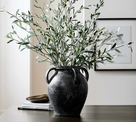 Joshua Handcrafted Ceramic Vases | Pottery Barn Botanical Display, Recycled Glass Vases, Black Vase, Wall Candle Holders, Olive Branch, Olive Tree, Faux Plants, Entry Way, Faux Flowers