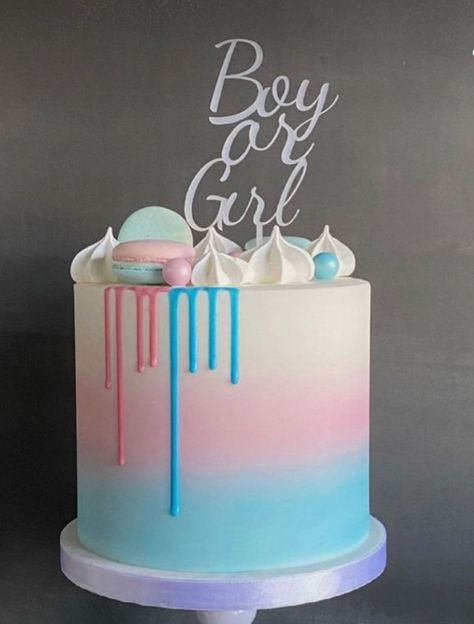 Gender Revel Cake, Baby Reveal Cakes, Baking Cakes Ideas, Gender Reveal Baby Shower Themes, Baby Shower Decorations Neutral, Gender Reveal Cake Topper, Idee Babyshower, Elegant Birthday Cakes, Gender Party