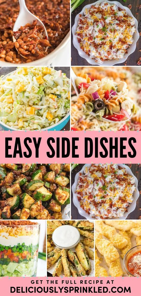 Want more delicious side dishes for dinner? This roundup of easy side dish recipes has got you covered! There are lots of potato and veggie sides here for any main course. You'll also find side dishes for BBQs! Side Dishes Chicken, Side Dishes For Big Group, Side Dishes For Pork Steak, Bbq Sausage Side Dishes, Sides That Go With Pork Tenderloin, Sides For Pork Loin Dishes, Sides For Sandwiches Ideas, Side Dishes For A Roast, Side Dishes For Cheeseburgers