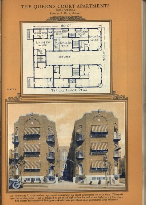 Vintage Apartment Floor Plans, 40s Architecture, Vintage Floor Plans, Small Apartment Building, Vintage Apartment, Sims 4 House Plans, Apartment Floor Plan, Hotel Plan, Vintage House Plans