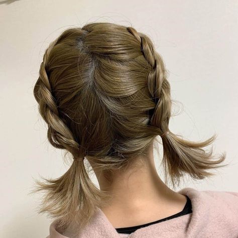 Short Hairstyle Plaits, Short Twin Braids, Short Dutch Braids, Pigtail Braids Short Hair, French Braids On Short Hair, Low Pigtails Short Hair, Pigtail Plaits, Long Pigtail Braids, Plait Short Hair