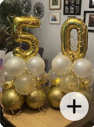 Balloon Decorations 50th Anniversary, 50th Bday Decorations, Mason Jar Centerpieces 50th Birthday, Balloon Decorations For 50th Birthday, 50th Birthday Cubicle Decorations, 80th Birthday Party Decorations Diy, 50 Birthday Balloons, White And Gold 60th Birthday Party Ideas, Simple 50th Anniversary Decorations