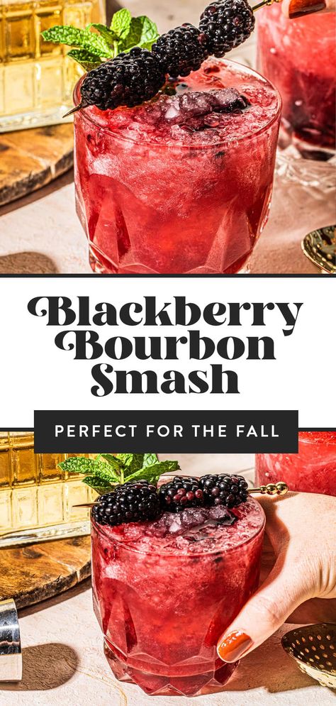 Burbon Drinks, Blackberry Bourbon Smash, Bourbon Drinks Recipes, Maple Cocktail, Blackberry Bourbon, Blackberry Cocktail, Blackberry Drinks, Bramble Cocktail, Bourbon Cocktail Recipe