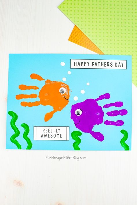 From card making to rock painting, your kids will enjoy making any one of these thoughtful father's day crafts that their dad will love receiving. #sustainmycrafthabit Handprint Fish, Fish Handprint, Hand Print Art, Kids Fathers Day Crafts, Diy Father's Day Crafts, Fathersday Crafts, Dad Crafts, Fathers Day Art, Fishing Cards