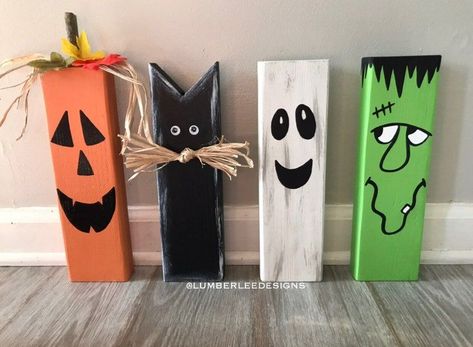 Wooden Halloween Decorations, Fall Wood Crafts, Halloween Wood Crafts, Diy Halloween Decor, Halloween Crafts Decorations, Fall Halloween Crafts, Fall Crafts Diy, Halloween Diy Crafts, Halloween Monster