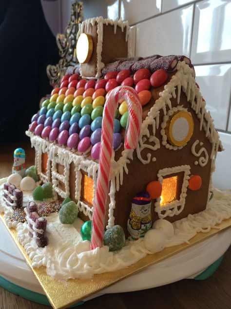 Ginger Bread Roof Ideas, Gingerbread House Sweets, Gingerbread House Rainbow, Cute Ginger Bread House Ideas, Ikea Gingerbread House Ideas, Gingerbread Roof Ideas, Rainbow Gingerbread House, Pepperkakehus Ideas, Ginergerbread House