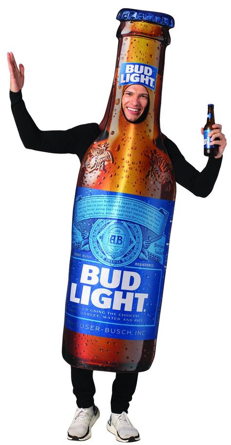 Beer Halloween Costumes, Bottle Costume, Homemade Mermaid Costumes, Work Appropriate Halloween Costumes, Beer Costume, Halloween Beer, Diy Haunted House Props, Bud Light Beer, Diy Halloween Games