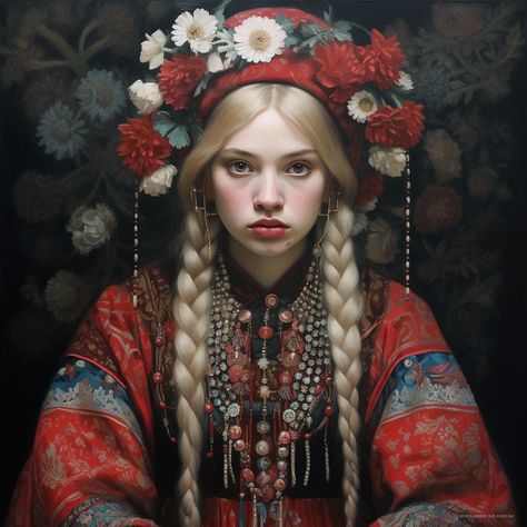 Slavic Portrait, Slavic Braids, Slavic Goddess, Slavic Clothing, Folklore Fashion, Russian Clothing, Slavic Folklore, Viking Women, Ethno Style