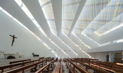 elisa valero's jagged roof diffuses intricate pastel patterns inside granada church Concrete Roof, Pastel Pattern, Architectural Photographers, Church Building, Think Tank, Roof Design, Pastel Hues, Granada, Holy Spirit