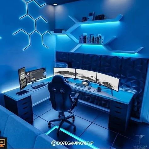 Studio Game Room, Gaming Setup Inspiration, Gaming Studio Room, Small Gamer Room, Gaming Bedroom Setup, Modern Gaming Room, Streamer Room, Gaming Room Setup Bedrooms, Streamer Setup