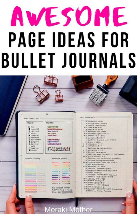 Bullet journal are a great way to stay organized while also being creative. Find out how to setup a bullet journal and 11 great ideas of pages you should include. #bulletjournal #bujo #bulletjournalforbeginners #bulletjournalideas #bulletjournalpages #weeklyspread #monthlyspread Bullet Journal Legend, Bullet Journal Index, Bullet Journal Starter Kit, Journal Key, Journal Hacks, Bullet Journal Page Ideas, Journal For Beginners, Bullet Journal Monthly Spread, Journaling Printables