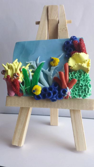 https://www.etsy.com/listing/200714305/polymer-clay-ocean-scene-sculpture-with?ref=shop_home_active_8 mini sculpture under the sea, available for purchase on Etsy Clay Ocean, Wooden Easel Stand, Oahu Beaches, Summer Art Projects, Easel Stand, Wooden Easel, Summer Learning, Ocean Scenes, Clay Jewelry Diy