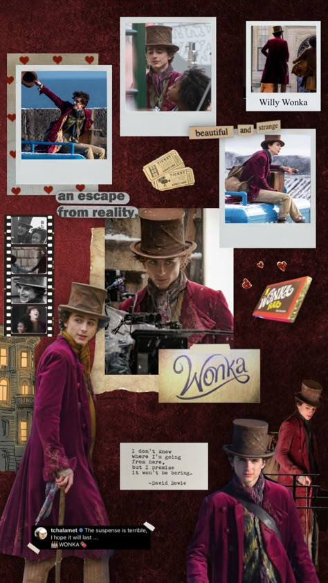 #timotheechalamet #willywonka #wonka #collage #movie #cinema Wonka Edits, Wonka Aesthetic Wallpaper, Willy Wonka Wallpaper Aesthetic, Timothee Chalamet Wallpaper Collage, Willy Wonka Timothee Chalamet Wallpaper, Timothee Chalamet Wonka Wallpaper, Wonka Wallpaper 2023, Timothee Chalamet Willy Wonka, Timothee Chalamet Collage