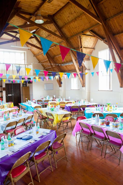 colourful village hall wedding reception.  Harlestone village institute. colourful. Crafty. Diy. handmade. budget wedding. Saturday Snap, Hall Wedding Reception, Wedding Reception Layout, Wedding Reception Hall, Village Hall Wedding, Reception Layout, Village Fete, Birthday Venues, Wedding Ceremony Ideas