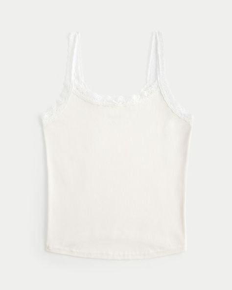 Women's Ribbed Lace Trim Cami | Women's Tops | HollisterCo.com Lace Trim Cami, Womens Cami, Ribbed Fabric, Bow Detail, Women's Tops, Lace Trim, Slim Fit, Womens Tops, Trim