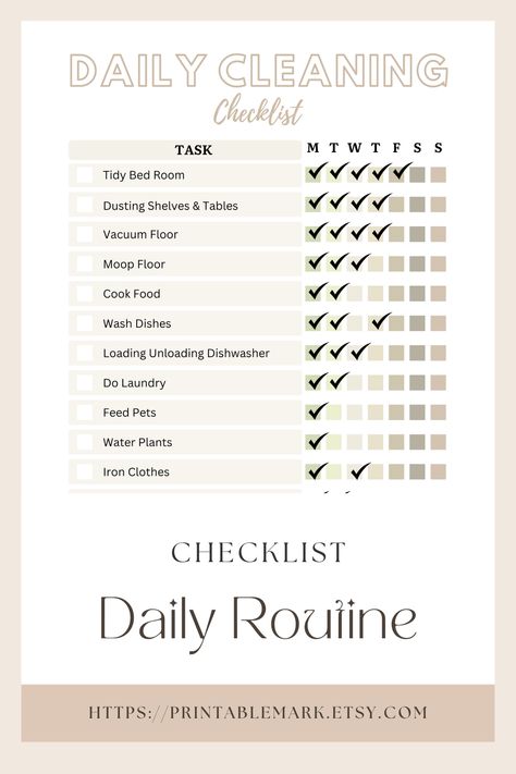 A editable daily tasks with check box from monday to sunday that you can easily mark - including blank document to fill by yourself Digital Cleaning Checklist, Basic Cleaning Checklist, Daily Cleaning Checklist, Chore Checklist, Cleaning Schedule Printable, Schedule Printable, Todo List, Household Cleaning Tips, Daily Cleaning