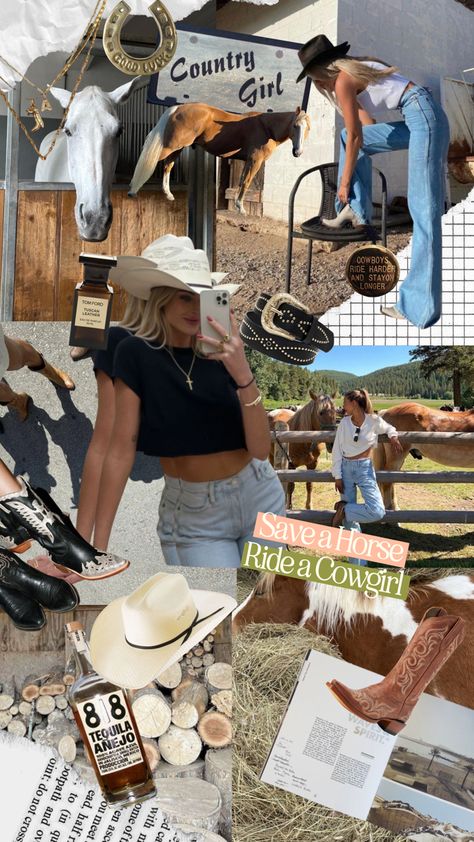 Chic Cowgirl Aesthetic, Cow Girl Aesthetic, Costal Cowgirl Aesthetic, Cowgirl Collage, Horse Collage, Horse Girl Aesthetic, Graphic Designer Branding, Aesthetic Horse, Country Girl Aesthetic