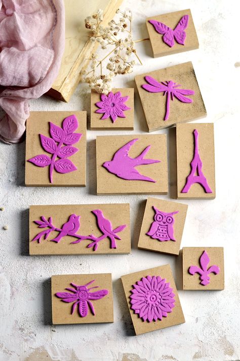 How to make DIY Vintage Foam Stamps How To Make Foam, Homemade Stamps, Make Your Own Stencils, Make Your Own Stamp, Fairy Ideas, Foam Stamps, Bags Patterns, Formy Silikonowe, Hand Carved Stamps