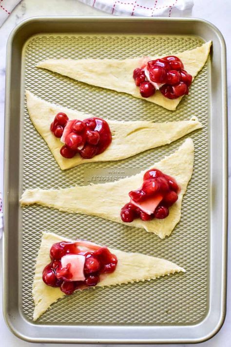 Cherry Turnovers Lemon Tree Dwelling Recipe, Pillsbury Crescent Recipes With Cherry Pie Filling, Cherry Pie Bites Crescent Rolls, Cherry Turnovers With Crescent Rolls, Cheesecake Turnovers, Cressant Rolls, Cherry Bites, Cherry Turnover, Crescent Roll Recipes Dessert