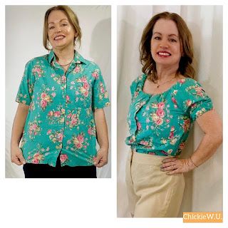 I Can Work With That; Refashions by Chickie W.U.: Button Down Remake Button Down Shirt Refashion, Upcycle Button Down Shirt, Remake Clothes Refashioning, Remake Clothes, Shirt Makeover, Easy Clothing, Clothing Alterations, Petite Outfit Ideas, Upcycle Shirt