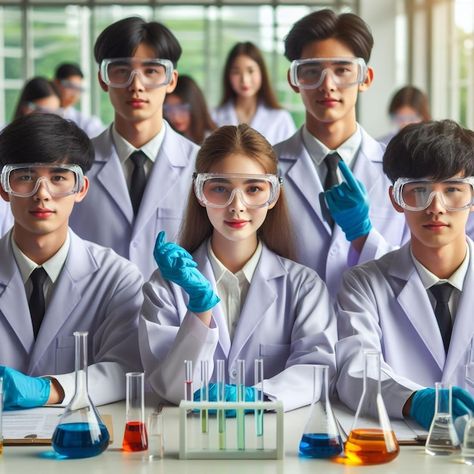 Photo photo of students studying science... | Premium Photo #Freepik #photo Lab Outfit Science, Studying Science, Science Club, School Creative, Photoshop Tutorial Design, Science Chemistry, Laboratory Science, Fashion Top Outfits, Science Student