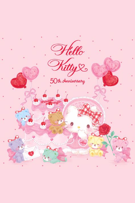 Hello Kitty 50th Anniversary, Pink Sanrio, Phone Inspiration, Sanrio Wallpaper, Cute Animal Drawings Kawaii, Phone Background, Cute Animal Drawings, Sanrio Characters, Screen Savers