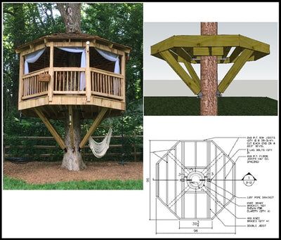 Hexagon Treehouse, Treehouse Platform, Treehouse Plans, Tree House Playground, Adult Tree House, Backyard Fort, Beautiful Tree Houses, Building A Treehouse, Tree House Plans