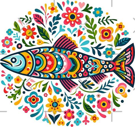 Fish Folk Art, Back To School Art, Rainbow Fish, Scandinavian Folk Art, Anime Stickers, Journal Gift, Cool Stickers, Mask For Kids, Funny Stickers