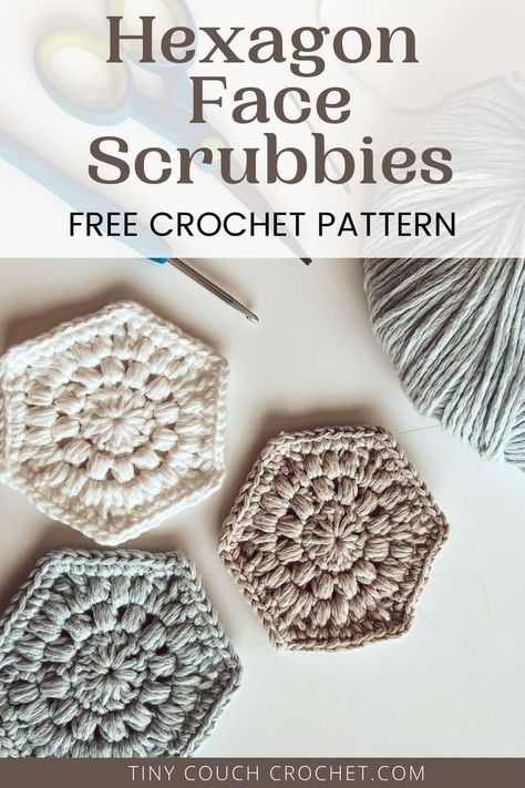 Crochet Face Scrubbies, Hexagon Crochet Pattern, Scrubbies Crochet Pattern, Cotton Crochet Patterns, Crochet Scrubbies, Makeup Removers, Face Scrubbies, Quick Crochet Patterns, Crochet Faces