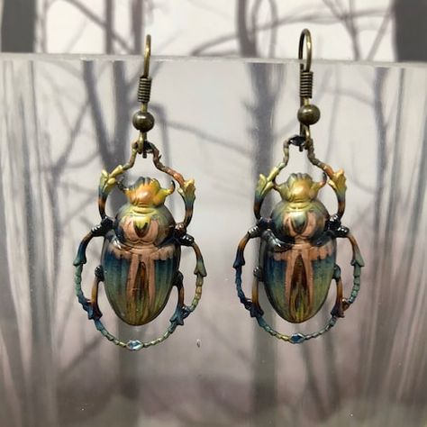 Beetle Earrings, Hummingbird Jewelry, Egyptian Scarab, Turtle Jewelry, Scarab Beetle, Filigree Jewelry, Funky Earrings, Insect Jewelry, Egyptian Jewelry