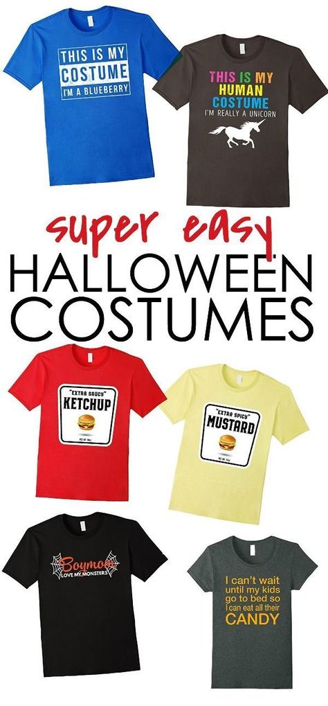 These Halloween shirts are the easiest way to celebrate with your favorite trick or treaters this year. Just grab one of these fun costume shirts and go!  Halloween Costume Shirts Super Easy Halloween Costumes, Shirt Halloween Costumes, Tshirt Halloween Costumes, Trick Or Treaters, Black Halloween Dress, Cricut Halloween, Easy Costumes, Halloween Boys, Costume Shirts