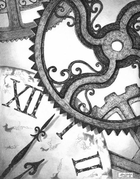 Clock Cogs Drawing, Mechanical Art Drawing, Gears Drawing, Gear Drawing, Clock Drawing, Doodles Sketches, Drawing Doodles, School Culture, Astuces Diy