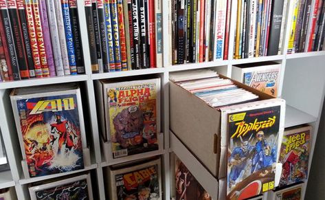 Comic Book Rooms, Comic Book Box Storage, Comic Storage, Comic Display, Comic Book Room, Comic Book Display, Comic Room, Comic Book Storage, Geek Room