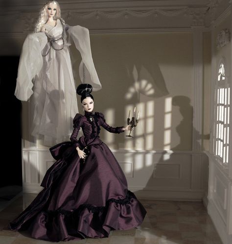 the haunting continues Haunted Barbie, Scream House, Light Goth, Plum Jacket, Barbie Convention, Halloween Diorama, Layout Web, Graphic Layout, Bump In The Night