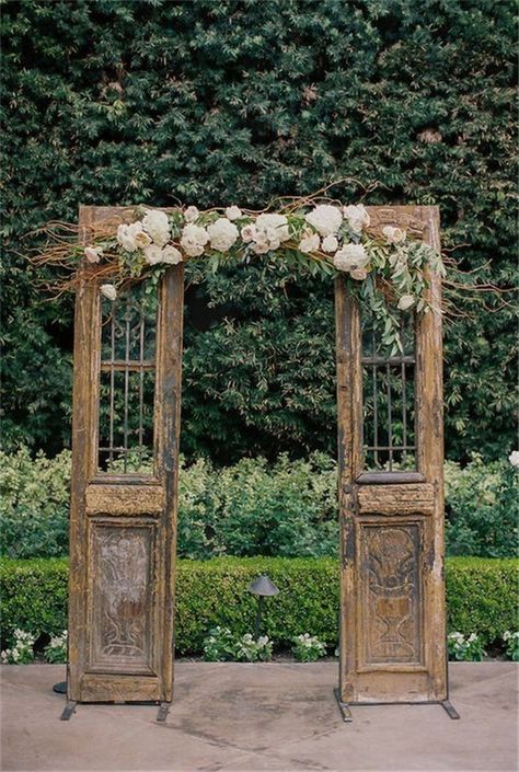 Doors With Flowers, Wedding Photo Background, Cozy Garden, Bohemian Garden, Wedding Ceremony Backdrop, Garden Oasis, Shabby Chic Vintage, Shabby Chic Wedding, Garden Parties