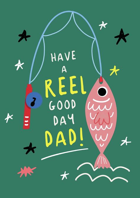 Fathers Day Illustration, Father's Day Illustration, Axolotl Cute, Father Birthday Cards, Day Illustration, Pun Card, Father Birthday, Fishing Birthday, Advocate Art